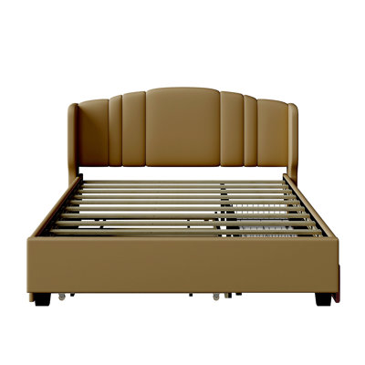 Lit plateforme tapissier luxueux avec rangement supplémentaire et tête de lit élégante