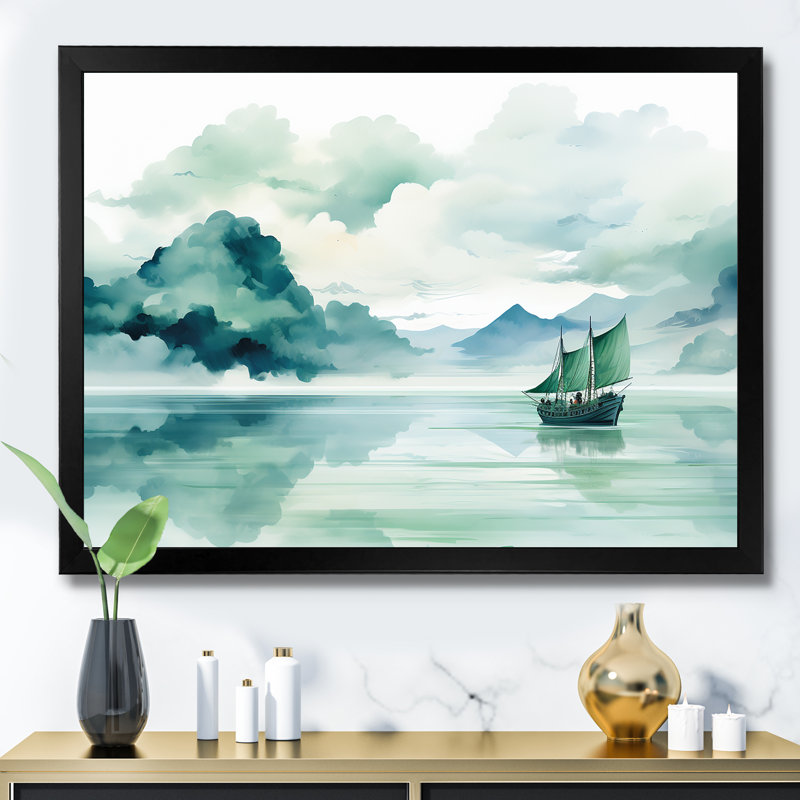 Chine, rivière Yangtze - Art mural chinois, Cadre d'angle fermé noir, H 12 po x l 20 po x P 1 po