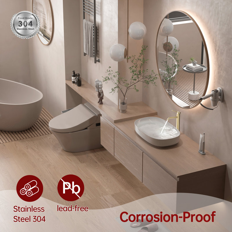 Sumerain Bathroom Vessel Sink Faucet, Leed-free Stainless Steel Bathroom Faucet with Single Handle, Brushed Gold