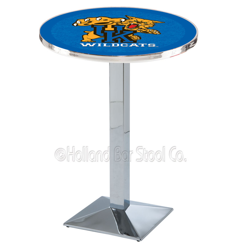 Round Metal Base Dining Table, Chrome, University of Kentucky - Cat Logo