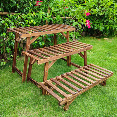 3 Tier Ladder Wood Plant Stand Step Garden Display Shelf Indoor Outdoor Flower Pot Rack