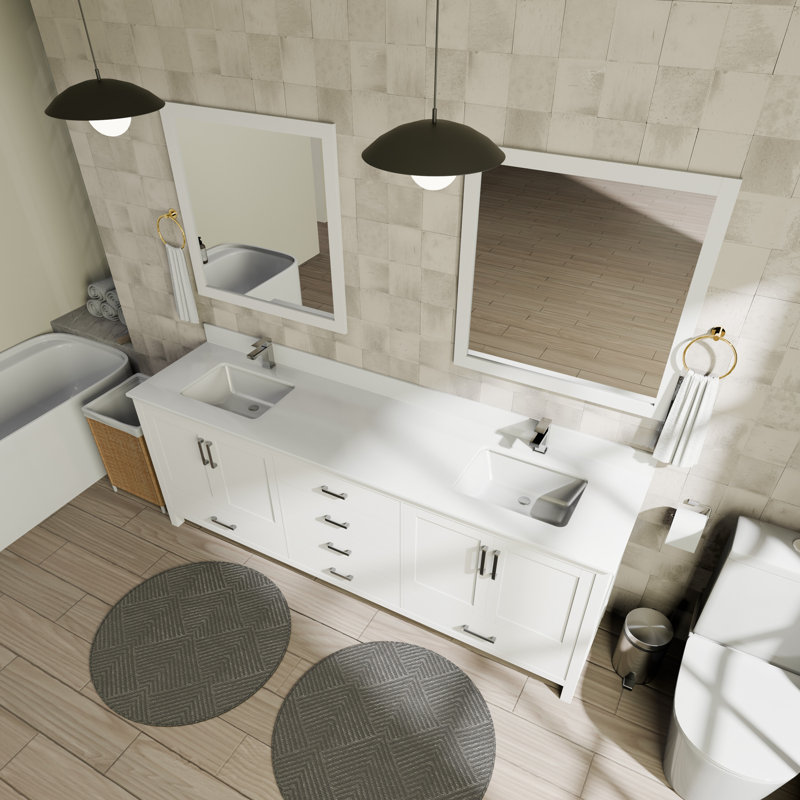Jacques 80 in. W x 22 in. D Double Bath Vanity Faucet Set, and 30 in. Mirrors, White, White Carrara Marble