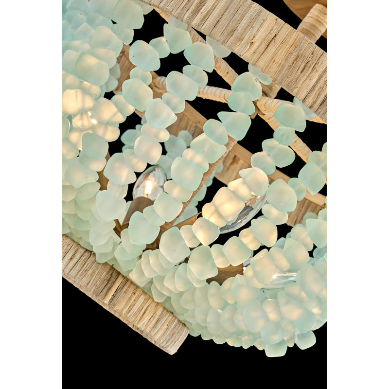 Burnished Gold Bohemian LED Bowl Light with Blue Sea Glass