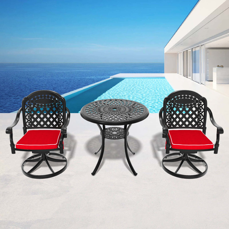 3-Piece All-Weather Cast Aluminum Dining Set With Black Frame, Includes 2 Swivel Chairs And 30.71-Inch Round Table, 2