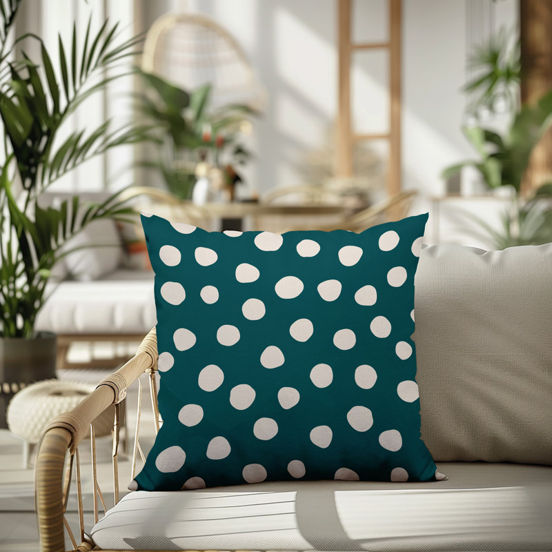 Oreiller carré réversible intérieur / extérieur Tobe Minimalist, H 17 po x l 17 po, Émeraude / noir / blanc cassé