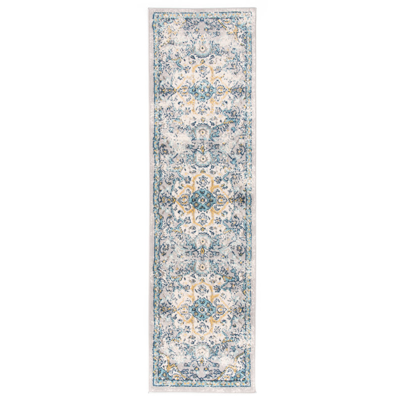 Tapis oriental bleu / beige Beverly, Tapis de couloir 2 pi x 7 pi