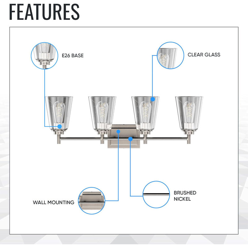 Luminaire de meuble-lavabo 4 lumières sur miroir, Doré