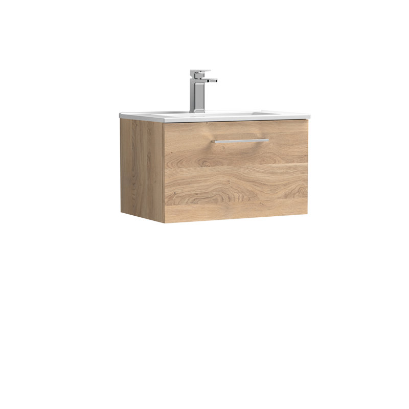 600mm Single Bathroom Vanity with Drop In Vitreous China Basin, Bleached Oak