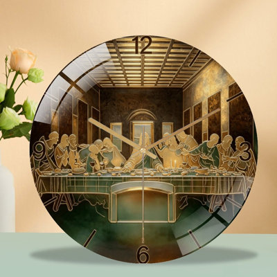 12-Inch Silent Tempered Glass Wall Clock, " The Last Supper Scen(2) ” Silent Non-Ticking Clock, Battery Operated (AA Batteries Not Included), Artistic Home Decor
