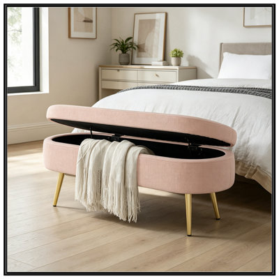 Banc de rangement ovale avec pieds en métal