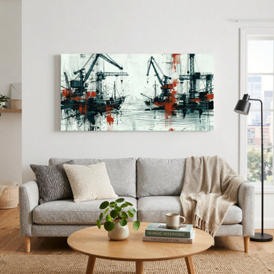 Ensemble de 1 tableau sur toile représentant un port industriel