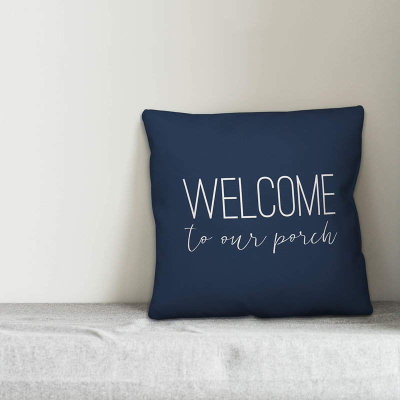 Textual Outdoor Throw Pillow, 16" H x 16" W, Navy
