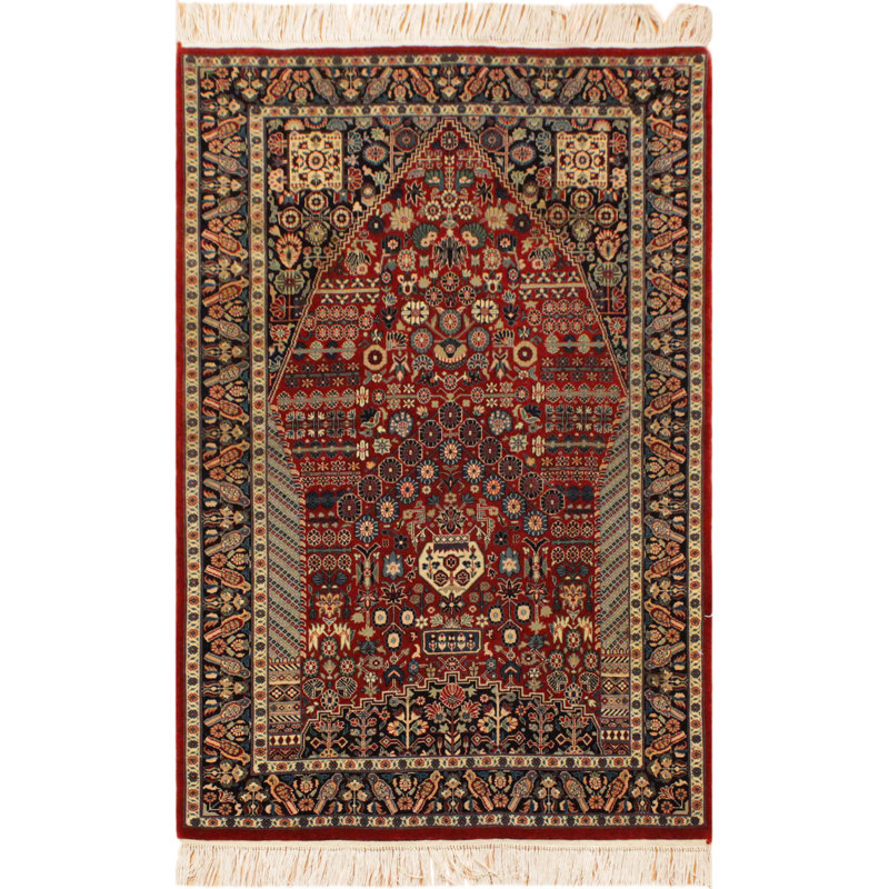 Tapis oriental rouge / bleu en laine noué à la main 3 pi x 5 pi Aaru