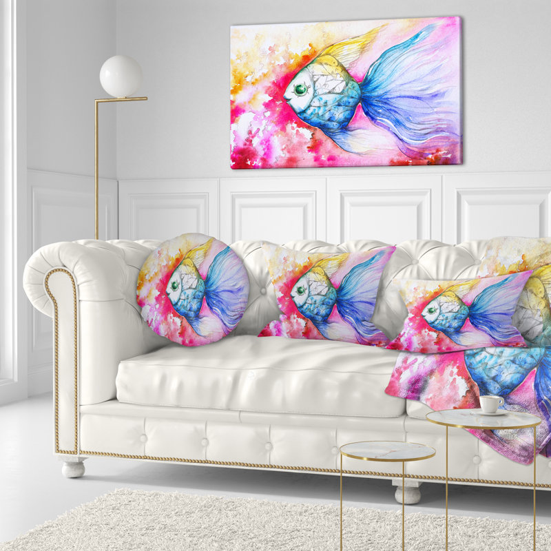Poisson bleu sur fond rouge - Coussin décoratif à imprimé animal