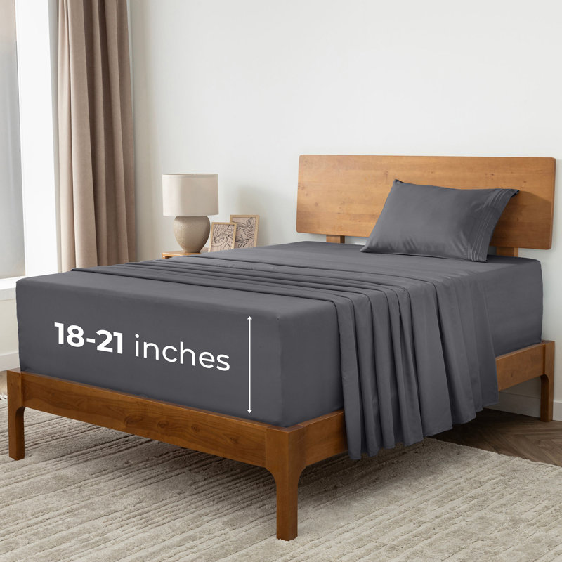 Ensemble de draps Mellanni 1800 avec drap-housse simple TG gris, Ensemble de draps pour taille de lit simple TG ave, gris