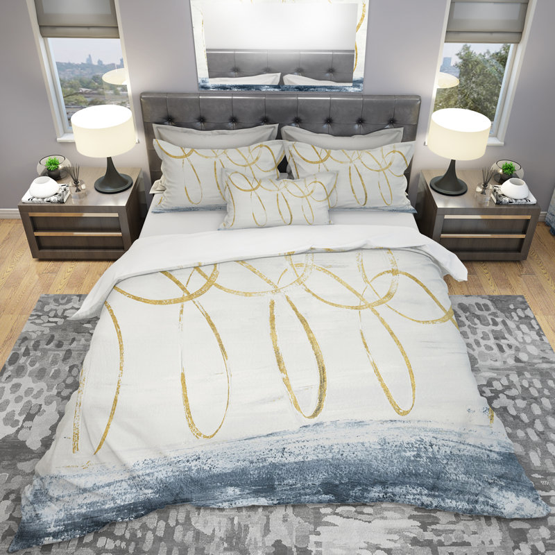 Forme géométrique abstraite dorée - Ensemble de housse de couette transitionnelle moderne - Polyester en microfibre