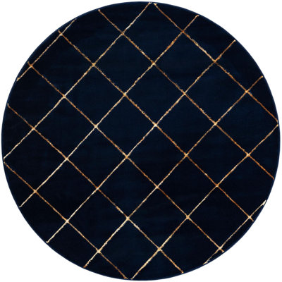 Contemporary Etowah Area Rug Navy Blue and Gold Color