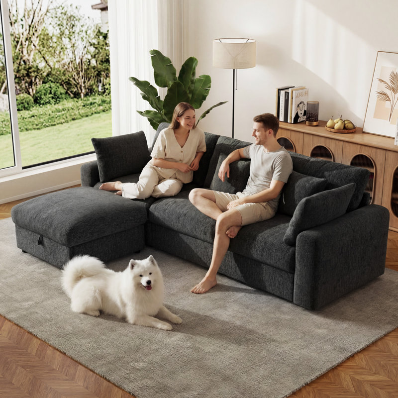 Canapé modulaire à 3 places avec repose-pieds avec rangement Aarden Pure Cloud, Forme en L, Gris