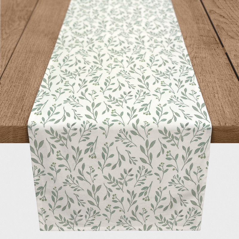 Foor Rectangular Floral Table Runner, Green/White, 90" x 16"