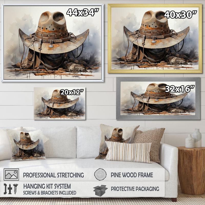 Minimalism Cowboy Hat III - Cowboys Canvas Wall Art, Cadre simple noir, H 30 po x l 40 po x P 1,5 po