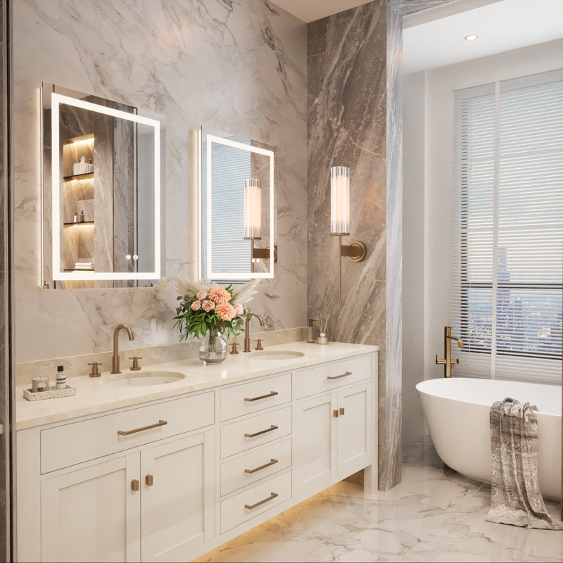 Cardier Front&Backlit Wall Mount Bathroom Led Vanity Mirror with 3 Color Adjustment Shatterproof Tempered Glass, Rectangle