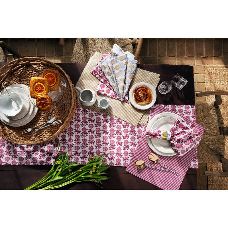 Handmade Floral Table Runnner, Beige/Gray/White