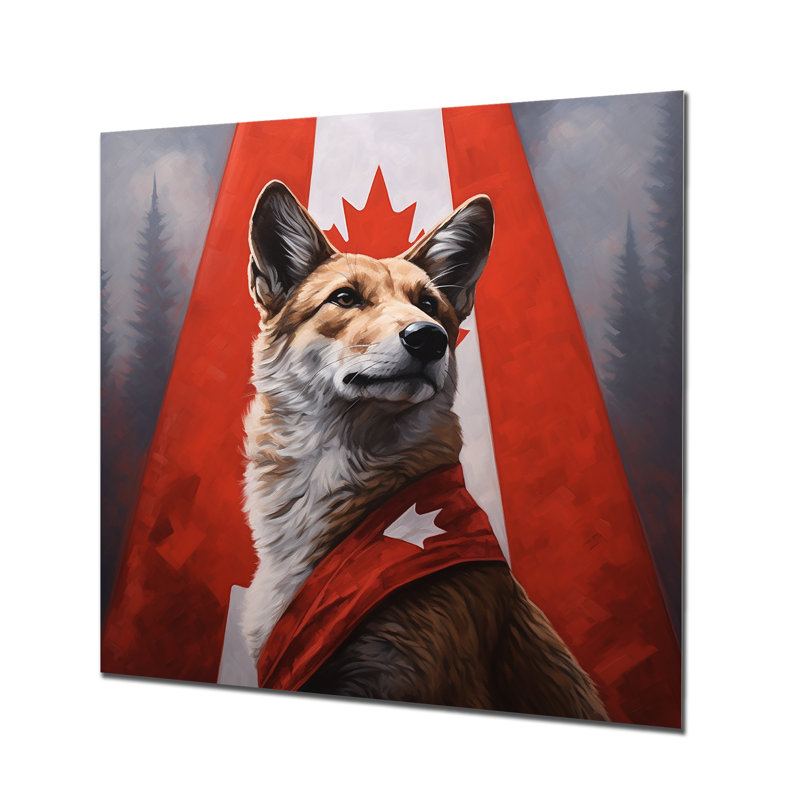 Fier portrait de chien canadien - drapeau Canada, art mural en métal, H 16 po x l 16 po x P 1 po