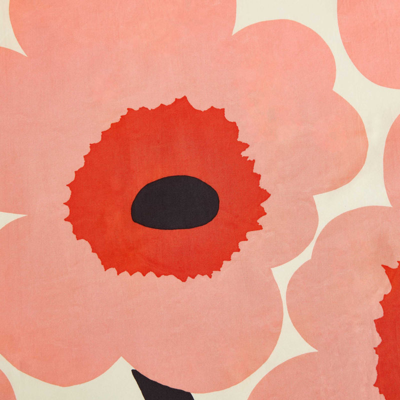 Marimekko Unikko Cotton Red Duvet Cover Set, Queen Duvet Cover + 2 Shams, Red/Pink