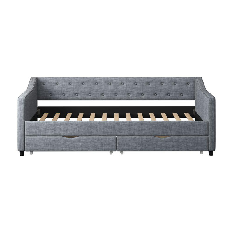 Twin Size Daybed with Drawers, Light Gray