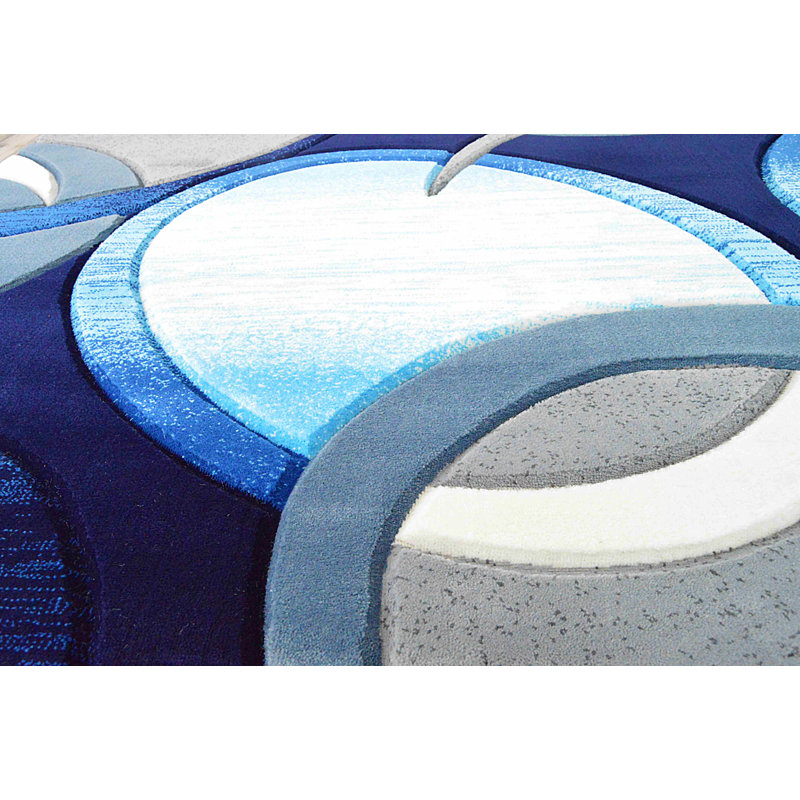 Tapis bleu à motif abstrait Mccampbell, Rectangle 2 pi 7 po x 4 pi
