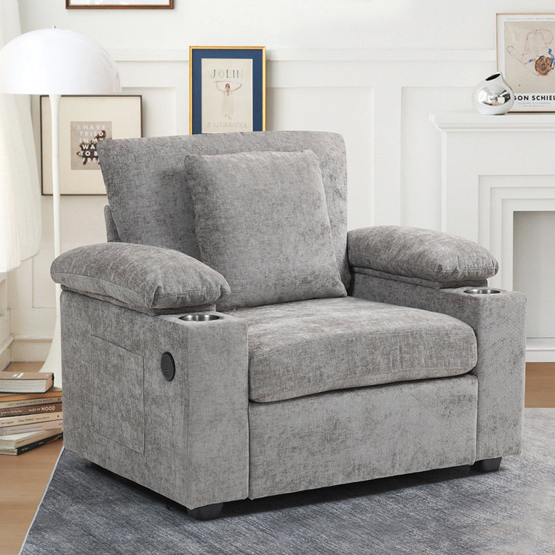 Chaise moderne surdimensionnée avec repose-pieds en tissu chenille pour le salon, Vert
