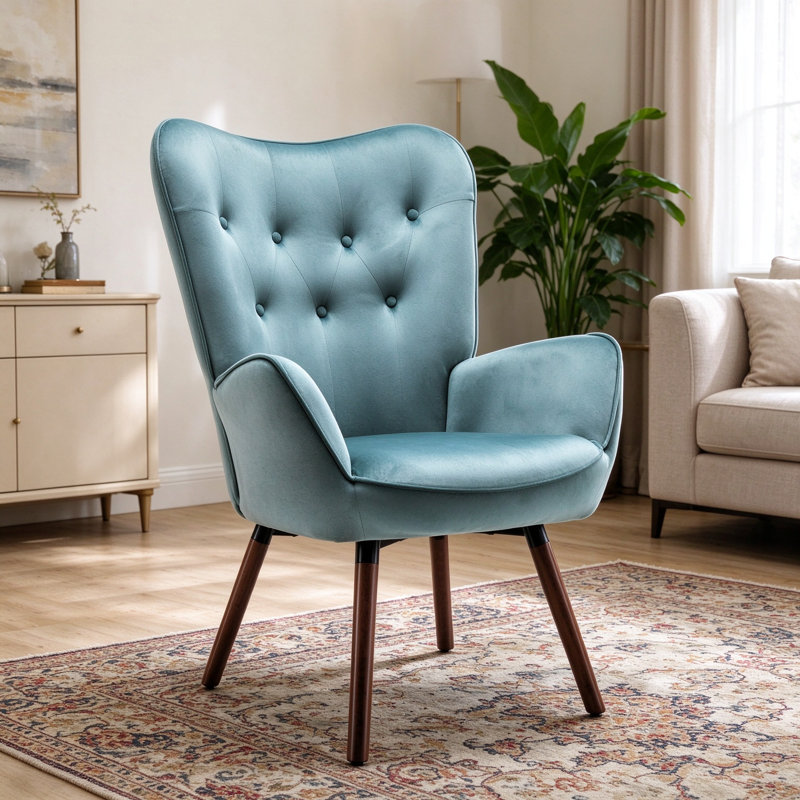 Barrion Upholstered Armchair, Teal Velvet
