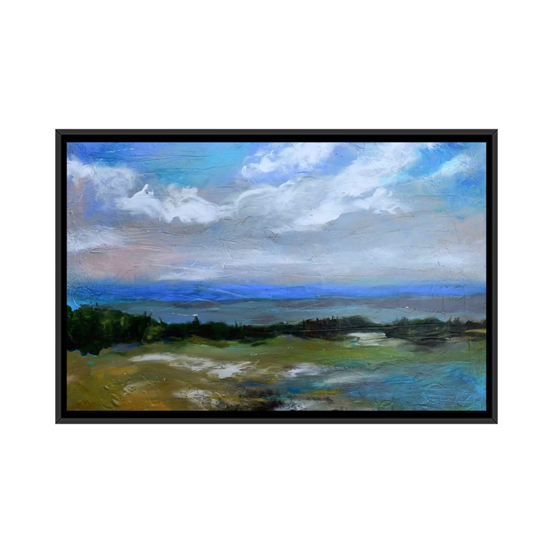 « beach & sky i », reproduction sur toile, H 18 po x l 26 po x P 1,5 po, Toile avec cadre noir, Pas de tapis