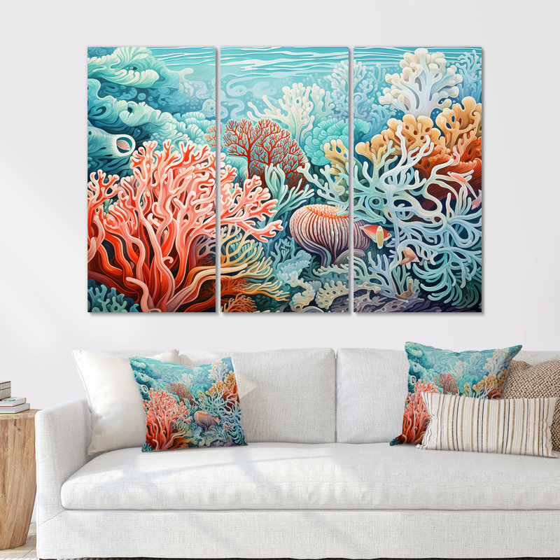 Ensemble de décorations murales corail sous-marin Gorgonacées, Toile tendue, H 32 po x l 48 po x P 1 po