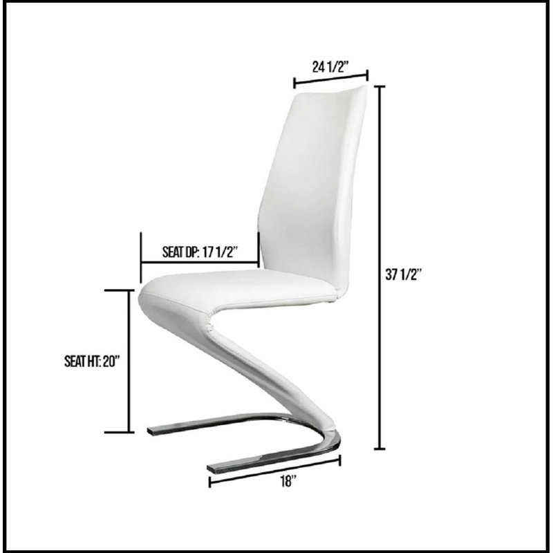Chaises de salle à manger contemporaines en forme de Z en chrome avec revêtement en similicuir blanc pour une assise élégante et confortable