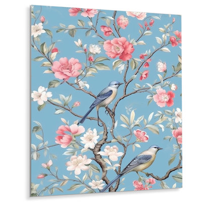 Chinoiserie avec oiseaux et pivoines - Art mural floral en métal avec oiseaux