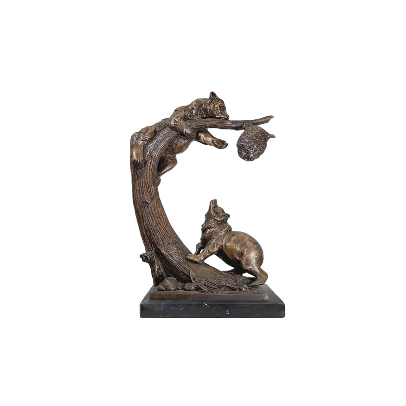 Bronze Bears on Tree Table Top Sculpture