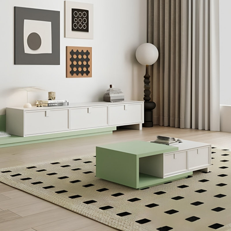 Table basse en bois massif extensible, Crème/vert