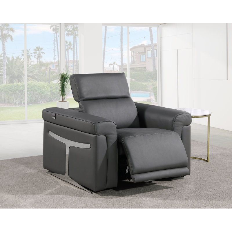 Doniece Top Grain Italian Leather Power Recliner, Dark Gray