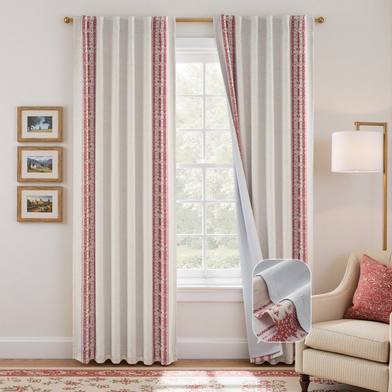 Rideaux occultant en lin Boho, L 52 po x L 84 po, Tricot rouge