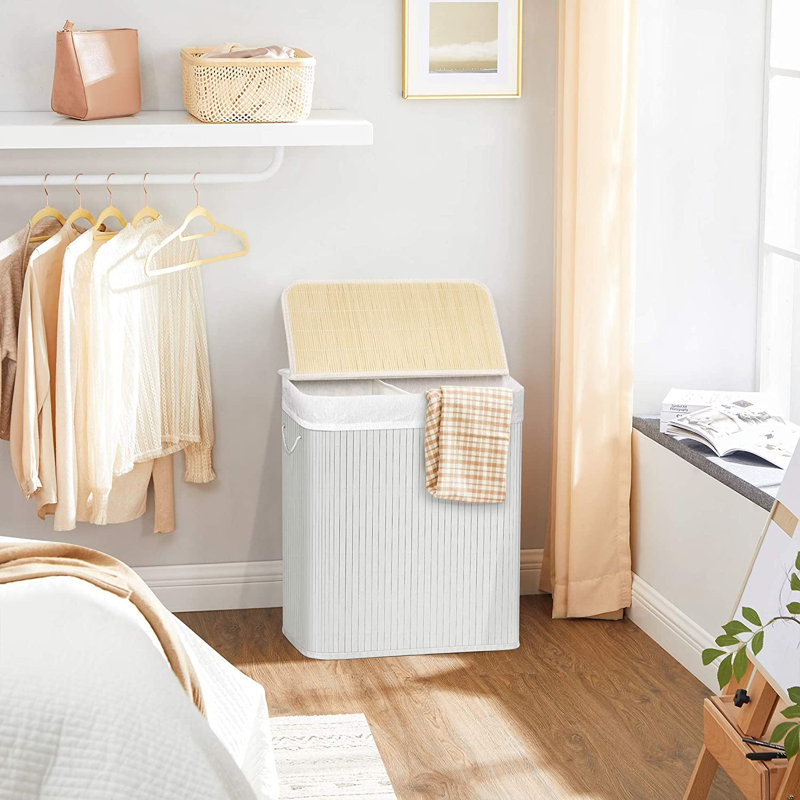 Bamboo Laundry Hamper with Handles, White