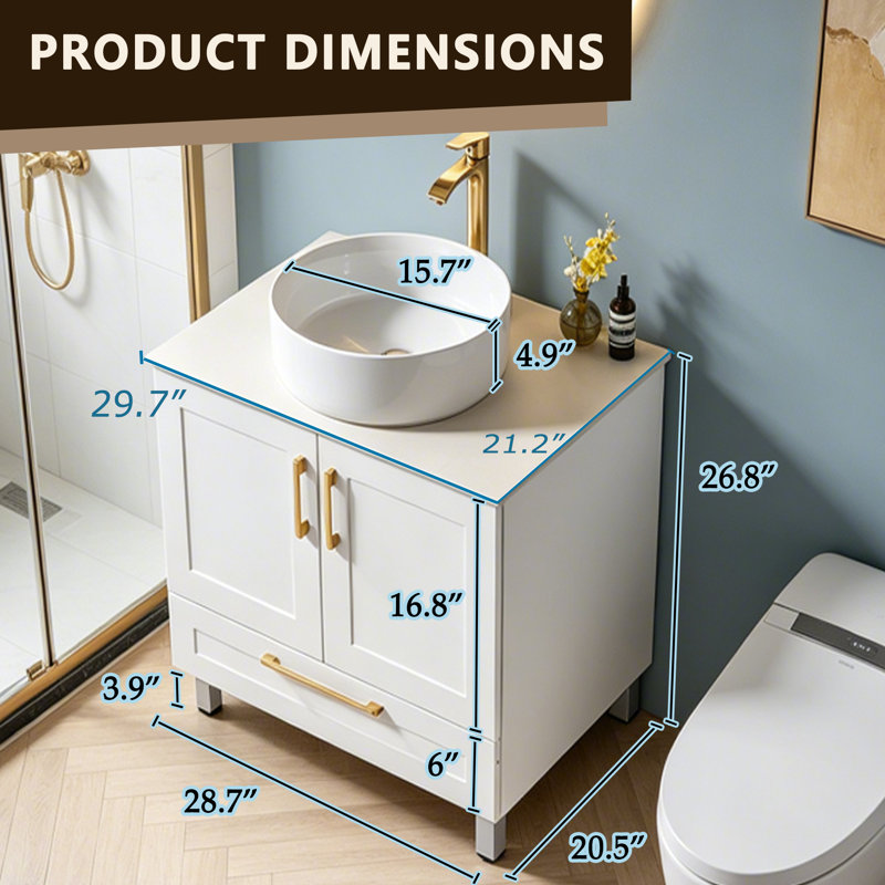  Amini 30" Modern Single Bathroom Vanity with Vessel Ceramic Sink&Sintered Stone Top 