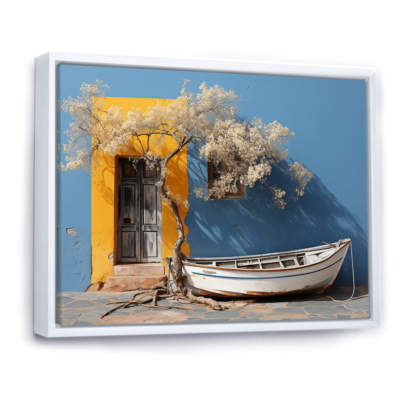 Paysage côtier moderne, impression sur toile, H 34 po x l 44 po x P 1,5 po, Cadre flottant blanc