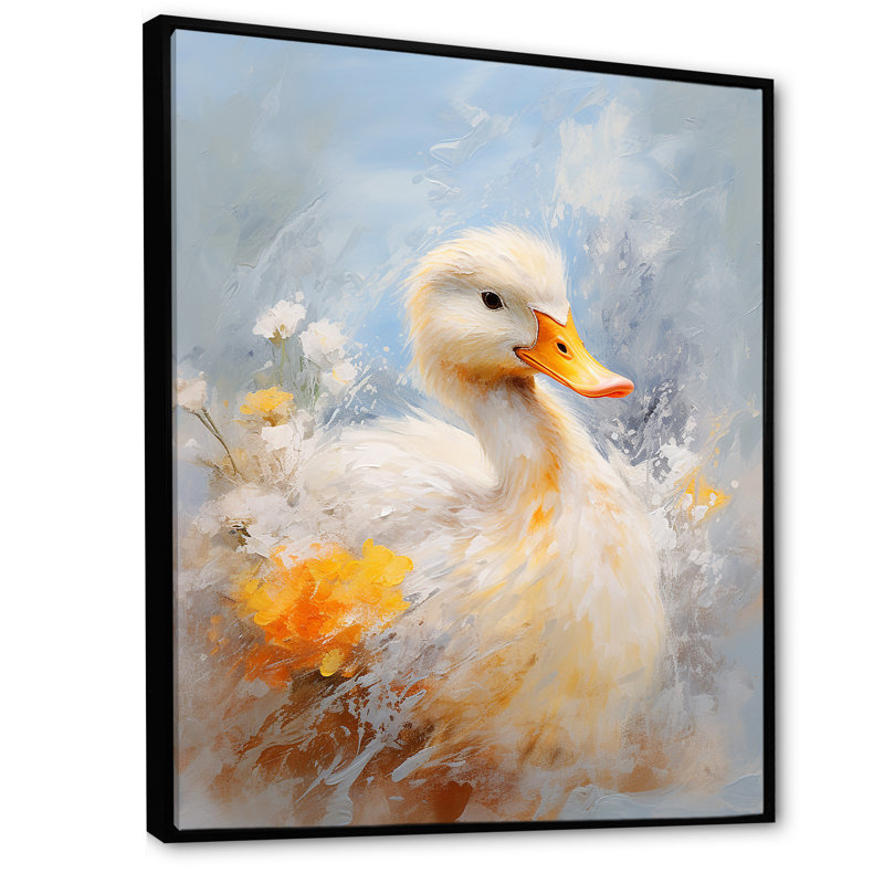 Canard blanc et jaune, élégance à plumes - Art mural animal canard, Cadre flottant noir, H 44 po x l 34 po x P 1,5 po