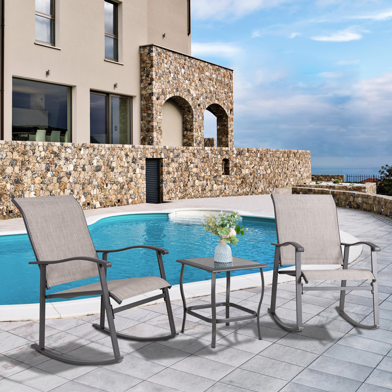 Armyn 2-Person Outdoor Patio Rocking Set, Gray