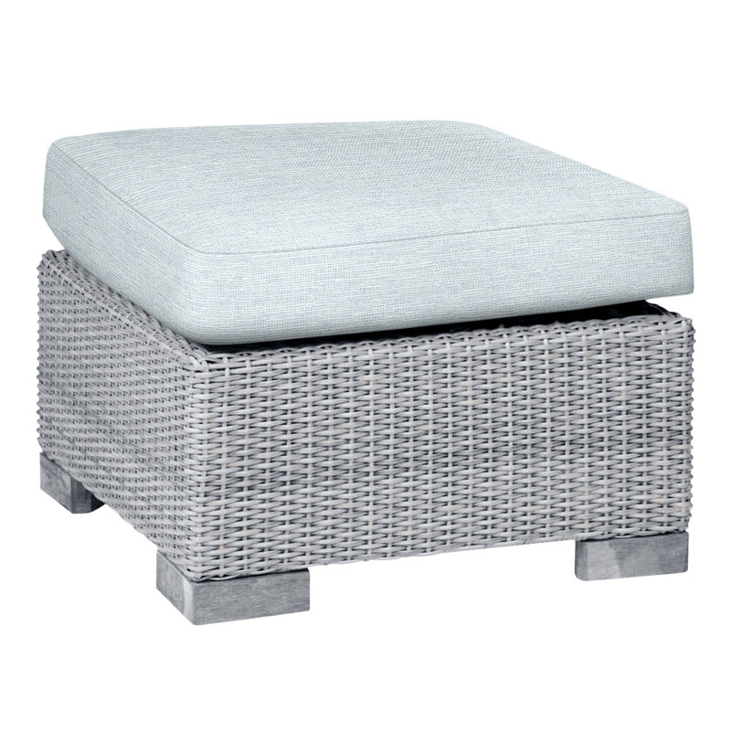 Club N-Dura Resin Wicker Outdoor Woven Ottoman, Pas de soudure, Papier ciel, Huître