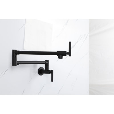 Pot Filler Faucet, Wall Mount, Black, 1.75 Gpm, Stainless Steel, Build Gpm Black Ceramic Disc Valves