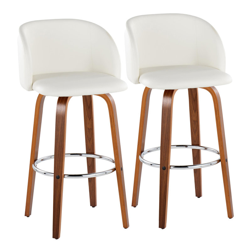 Terrance Fixed-Height Bar & Counter Stools With Bent Wood Legs & Round Footrest, Bar Stool (29” Seat Height)