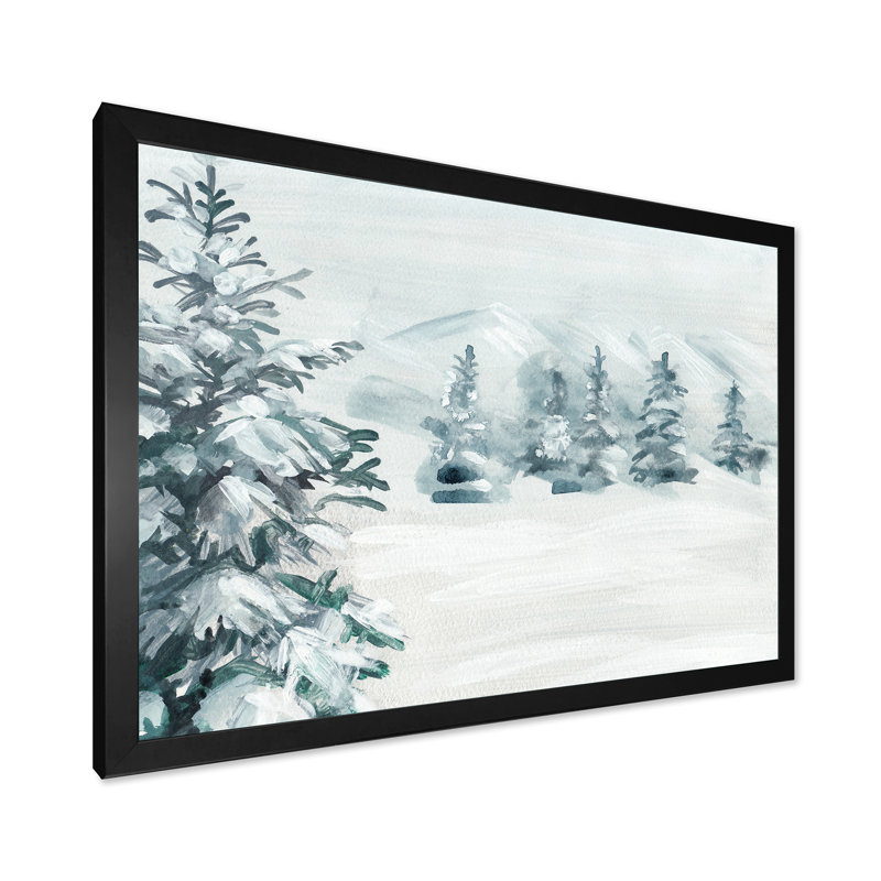 Snowy Pine Trees - Paysages, art mural, Toile avec cadre noir, H 12 po x l 20 po x P 1,5 po