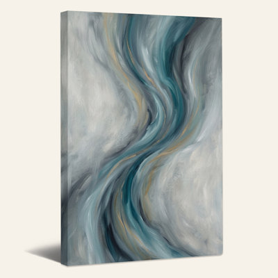 Tableau abstrait sur toile à coups de pinceau turquoise et or